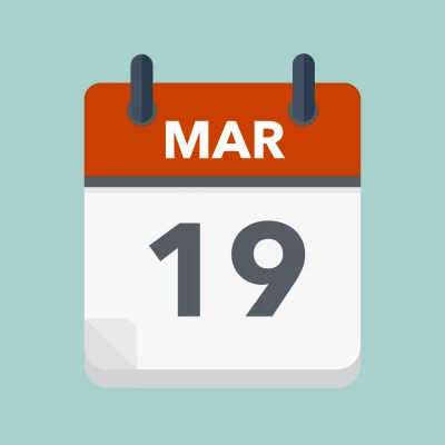 Calendar icon showing 19th March